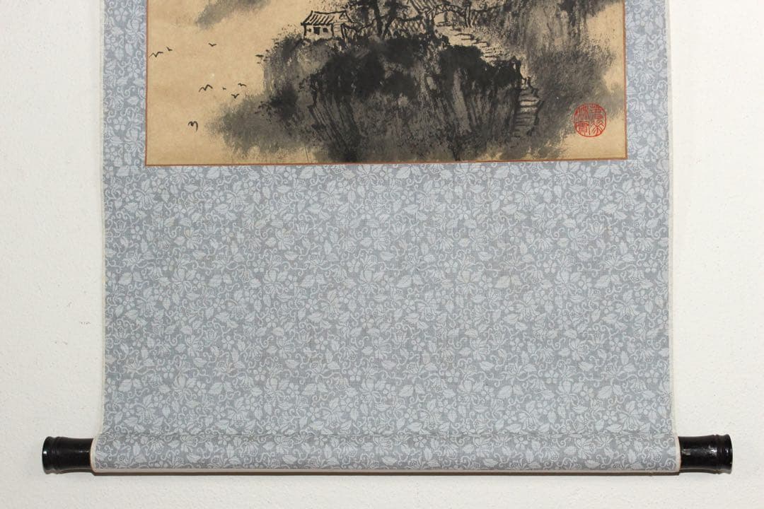 No5786 掛軸　王温良　長城画賛　紙本　唐物　中国画　万里の長城　送料無料