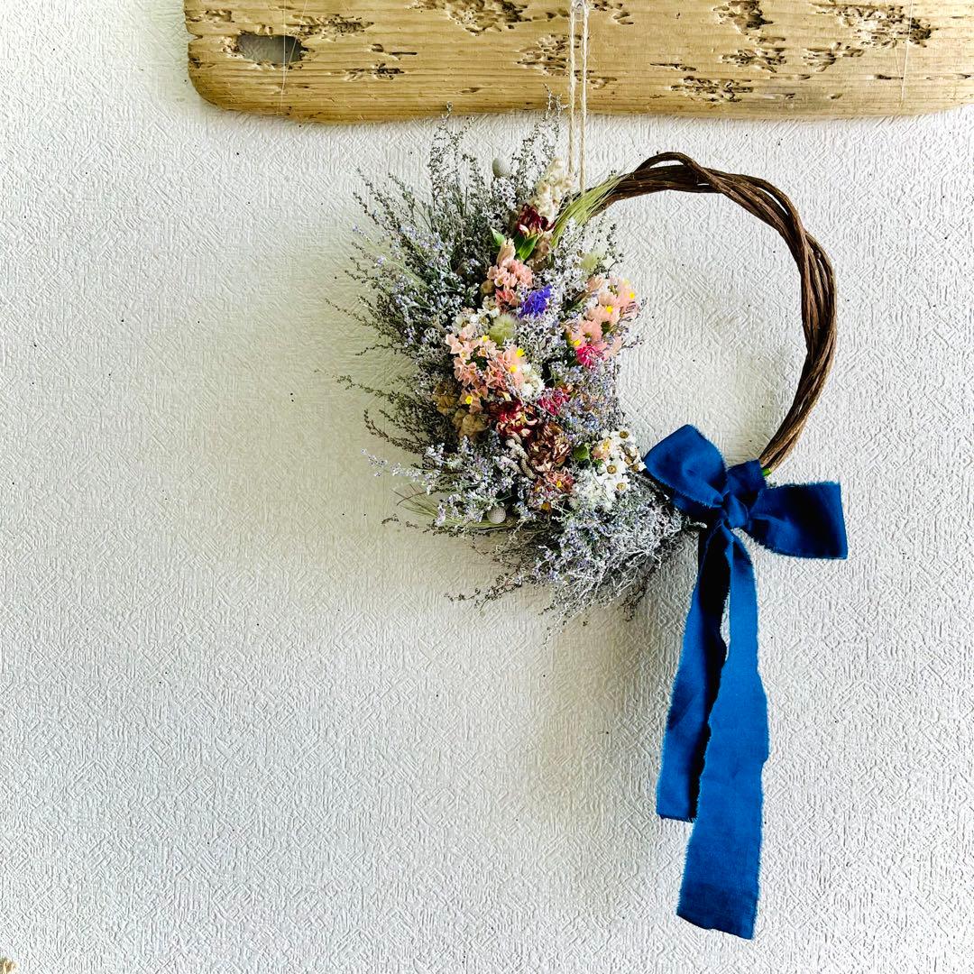 ドライフラワーリース　ドライフラワースワッグ　春リース　ラナンキュラス