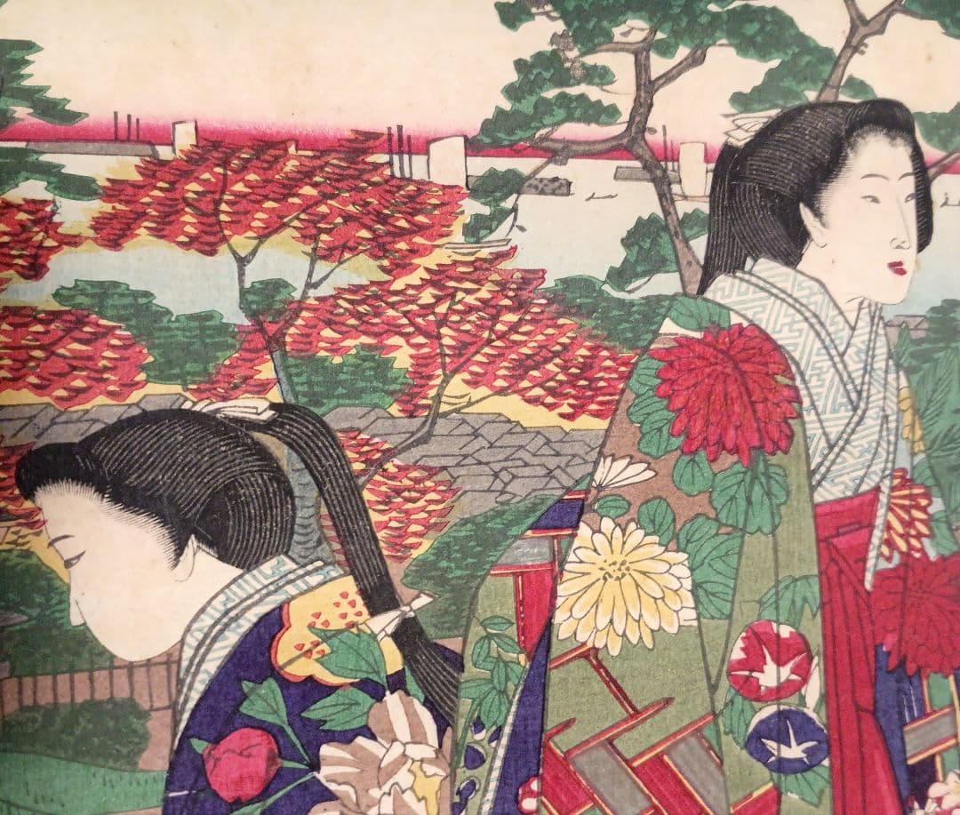 浮世絵版画、芝公園紅葉館樓上之真圖、立需広重画（三代歌川広重) 明治14年出版