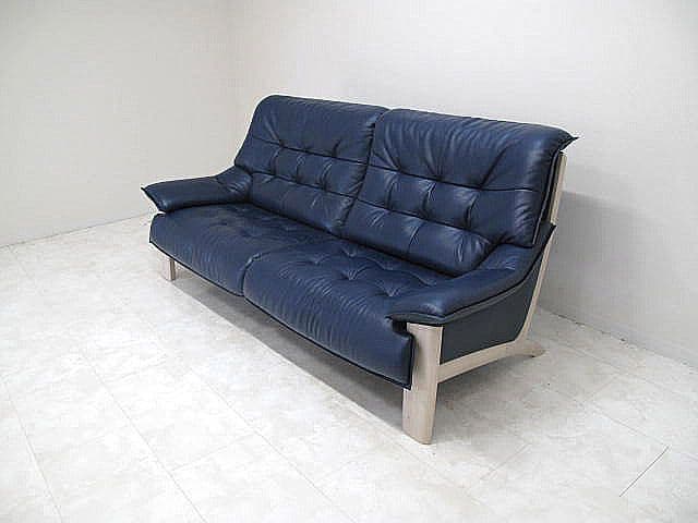【展示品】カリモク 「ZU49」 本革3人掛けソファ W202cm 約36万