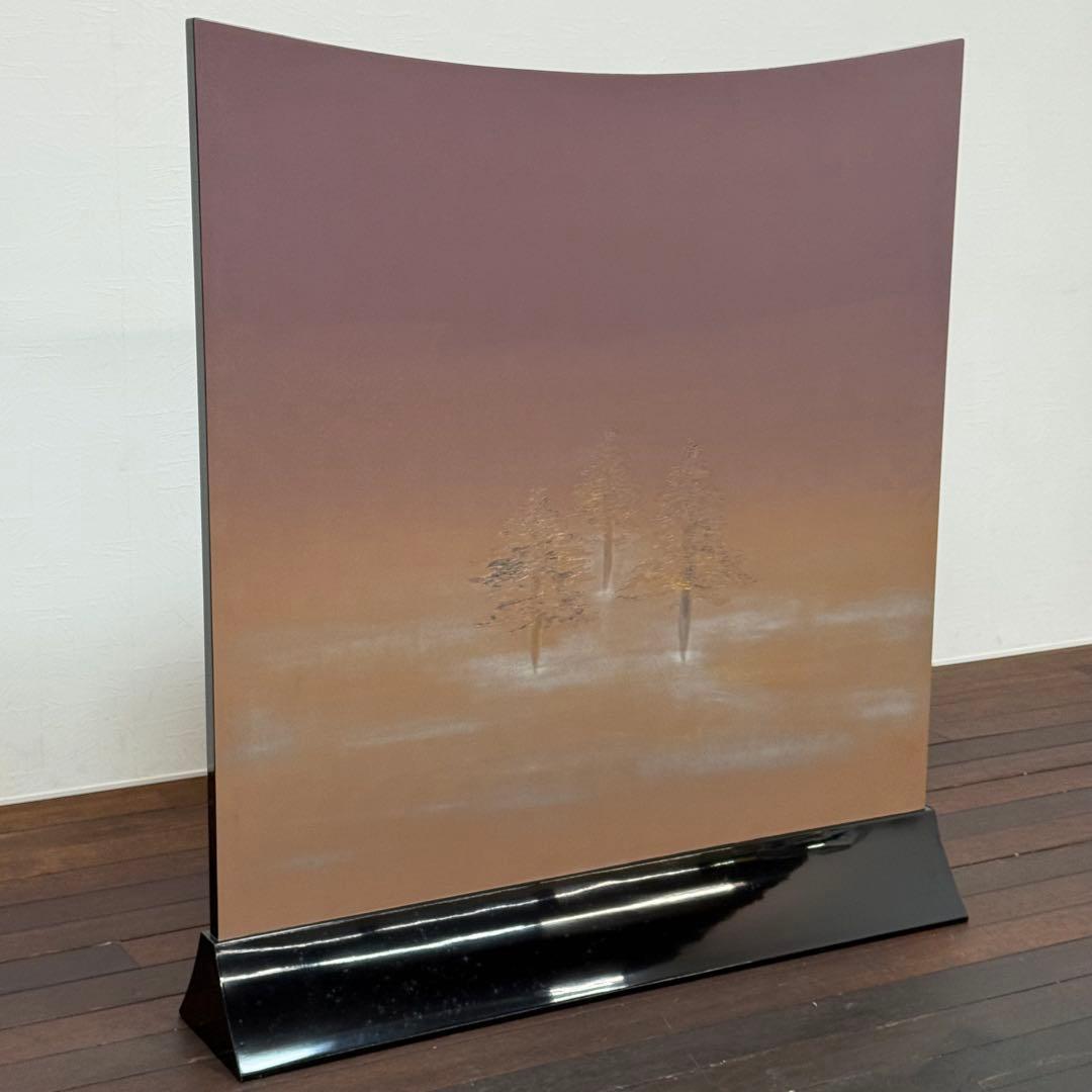 H23K35 漆塗 蒔絵 鶴旭日図 衝立 ついたて パーテーション 飾り屏風