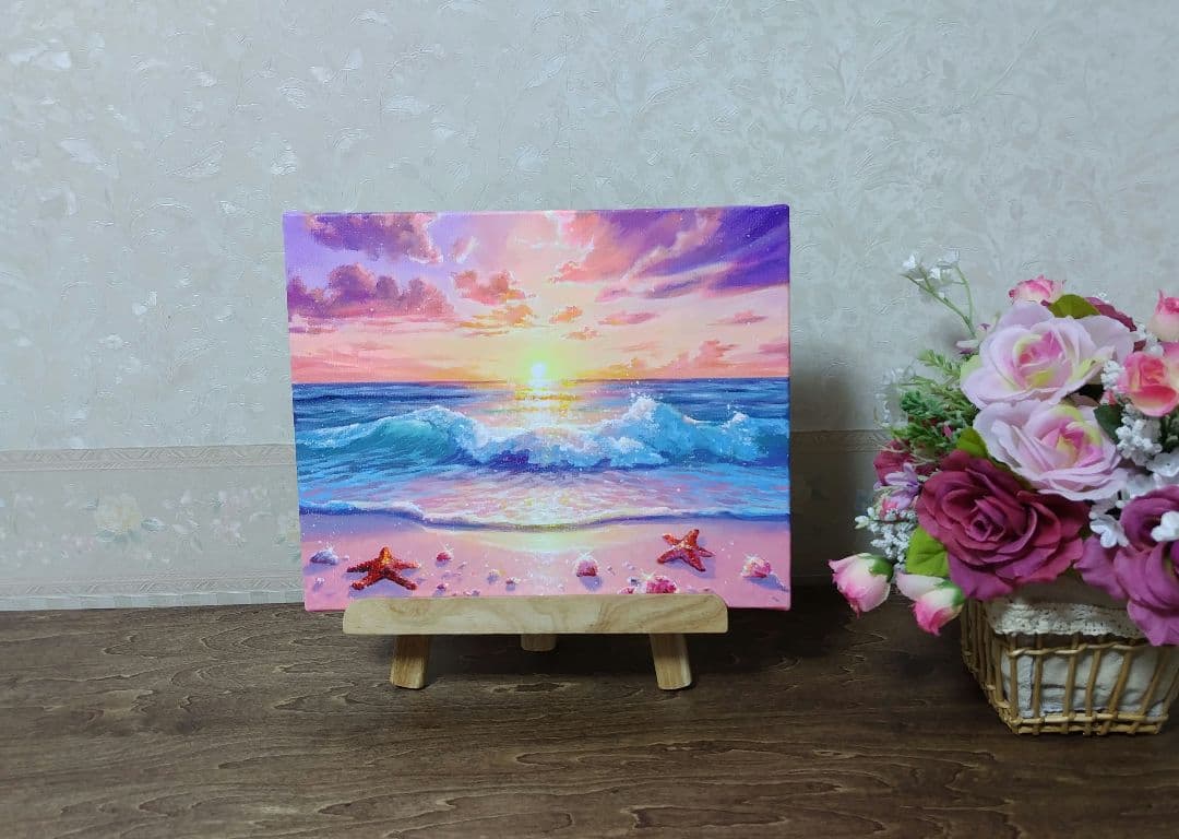 空*海様 【夕焼け】アクリル画 F3 風景画 絵画 海の絵