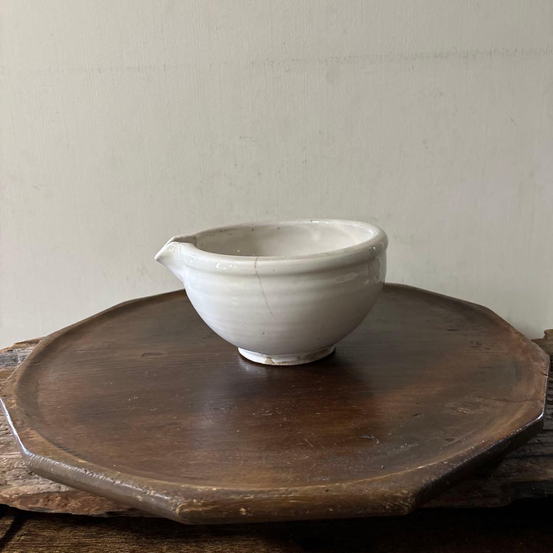 東北民窯　平清水焼　片口その②白釉　花器　こね鉢　白磁　骨董アンティーク　検李朝