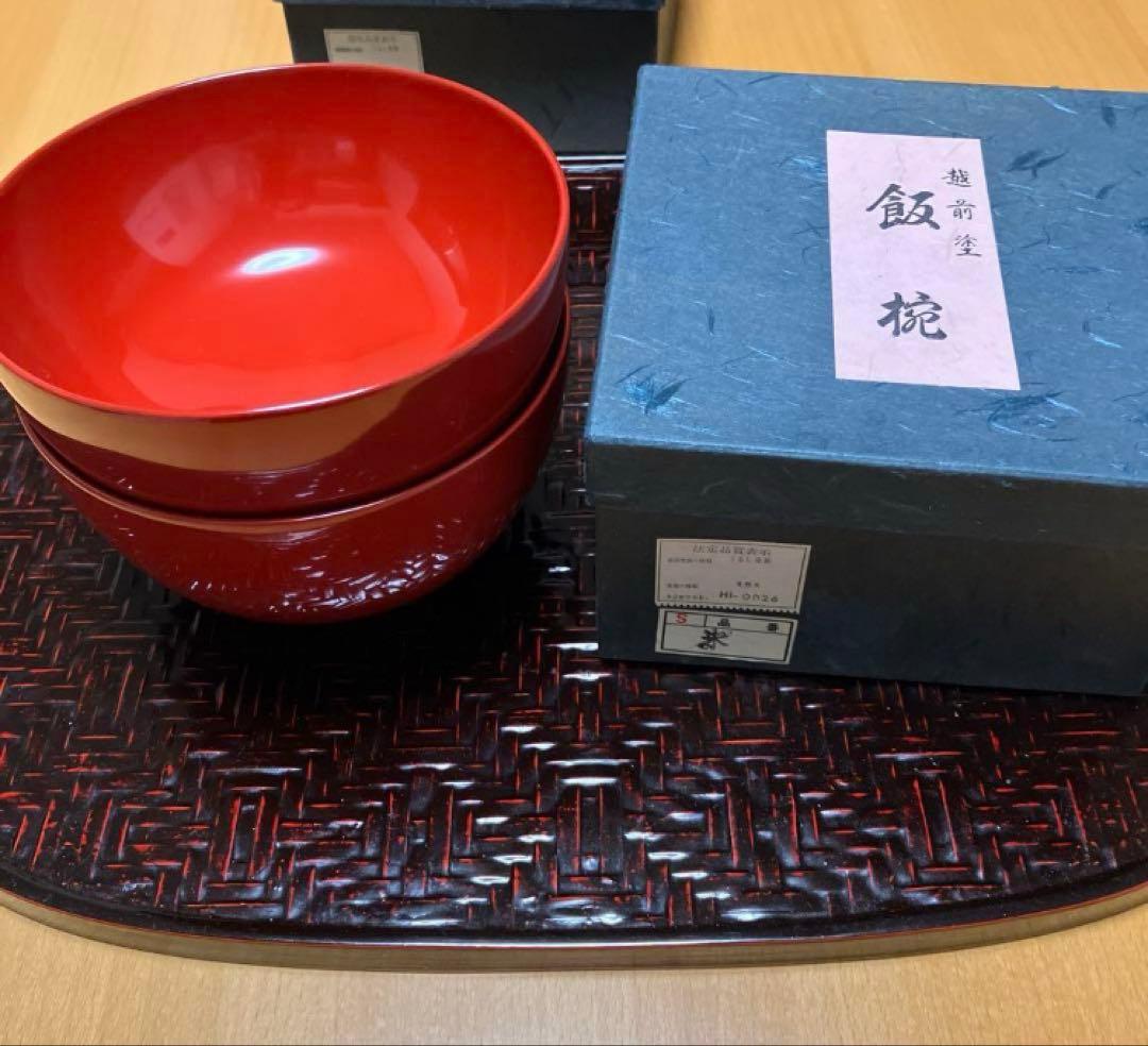 【未使用】越前塗　天然木　朱　飯椀　ペア