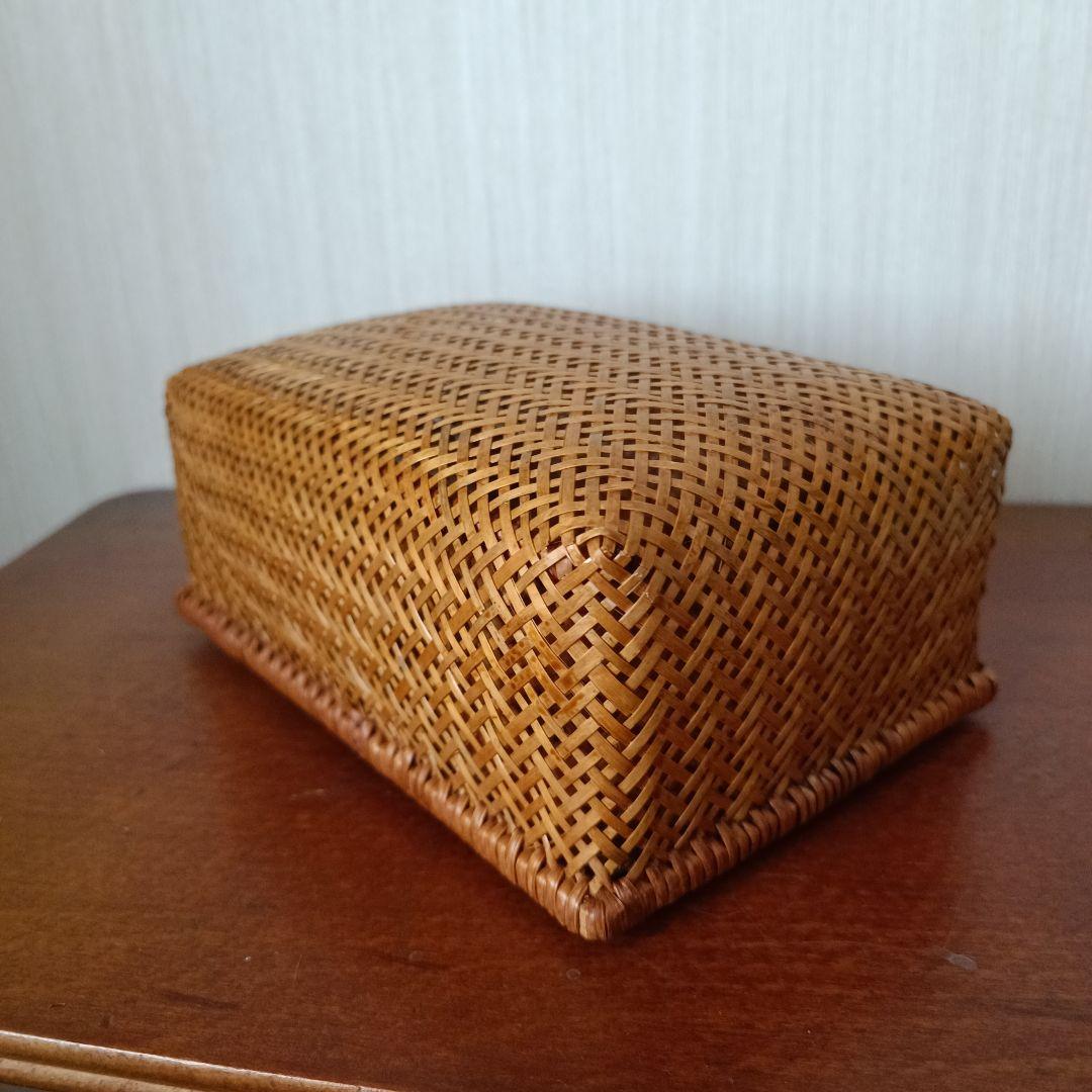 ヴィンテージ 竹細工 蓋付き竹籠 竹篭 昭和レトロ 古道具 蚤の市 小物入れ飴色