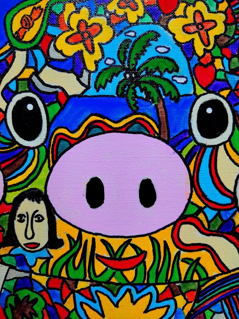 【F6号】ジミー大西【Pig】手描き作品/表裏サイン/油彩/アクリル/絵画/額縁