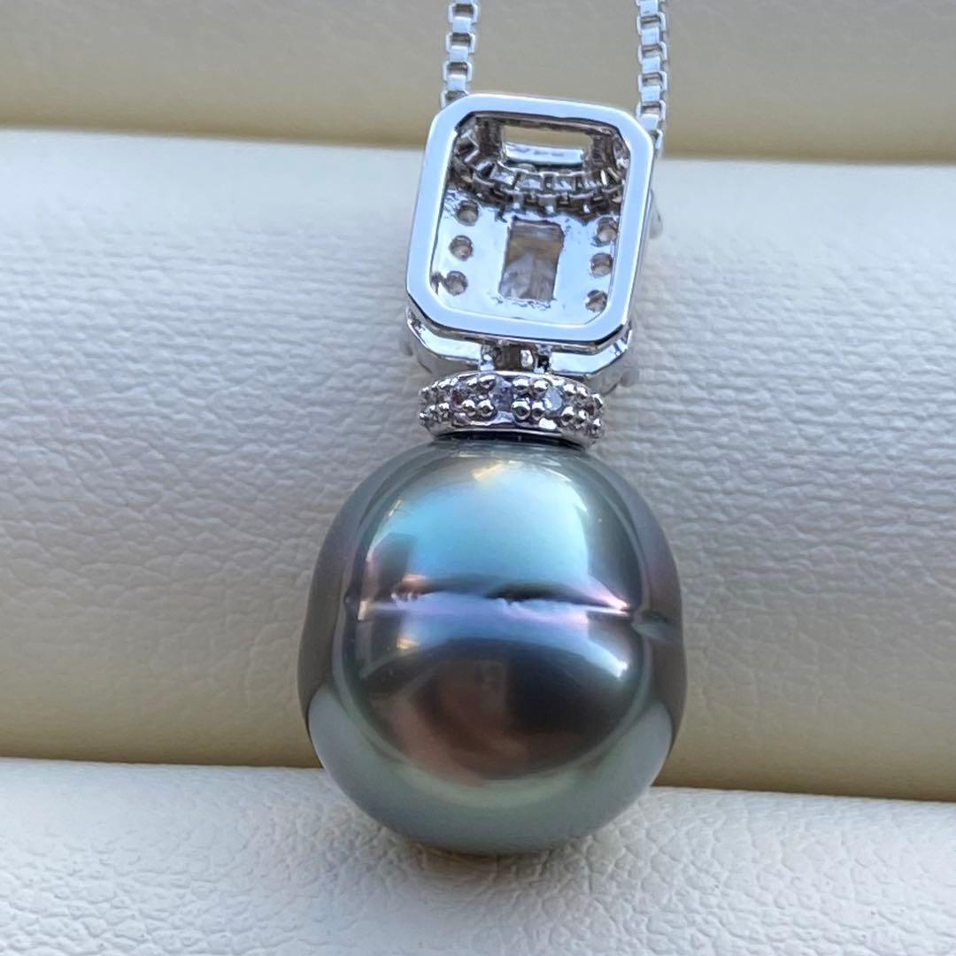 本真珠　南洋黒蝶真珠ネックレストップ11.2*10.7mmグリーン虹色PT926