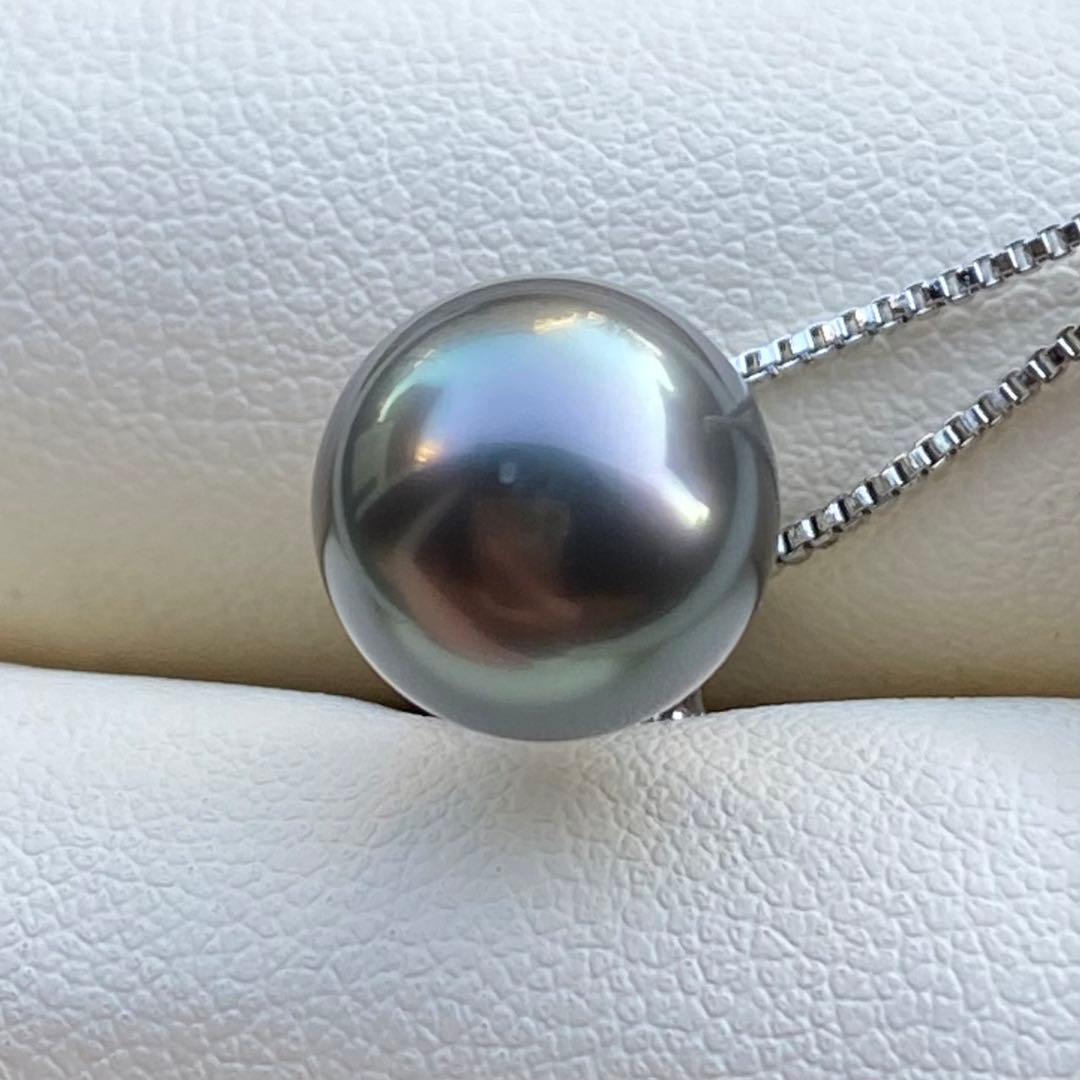 本真珠　南洋黒蝶真珠ネックレストップ11.2*10.7mmグリーン虹色PT926