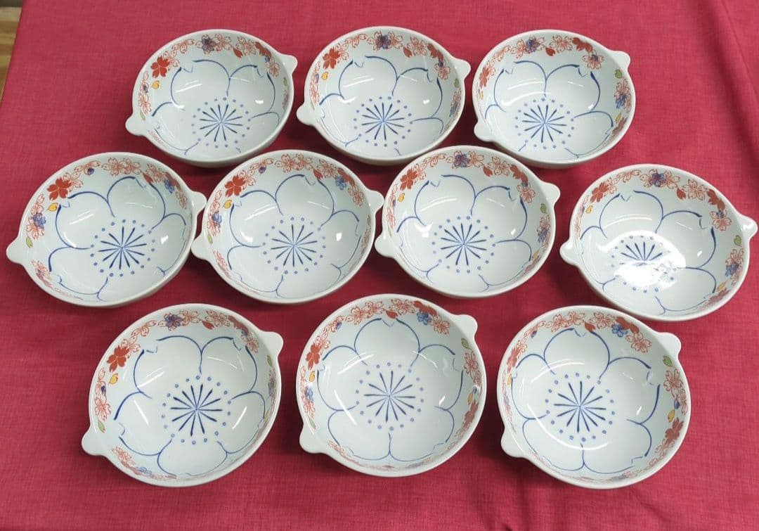 10個組　新品　清秀窯　桜柄 中鉢　染錦浪漫　スープボール　サラダボール