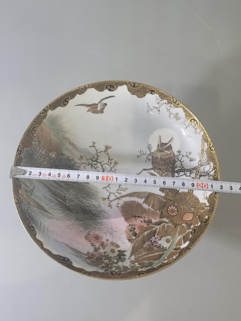 明治 九谷 金彩 草花鳥梟細密画 高碗 超絶技巧 美品 DT803