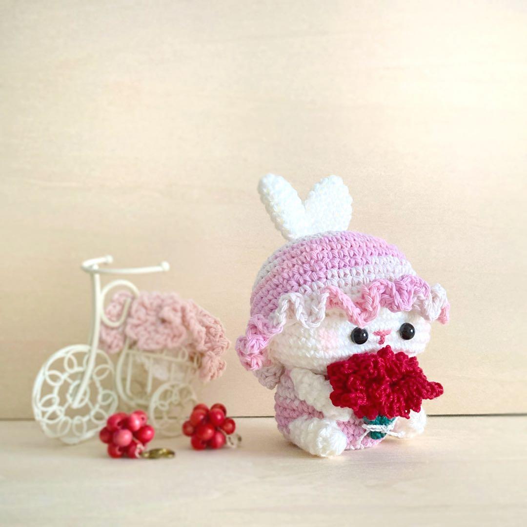 【マーブル☆様】母の日 カーネーション うさぎ ボンネット ベビーキャップ