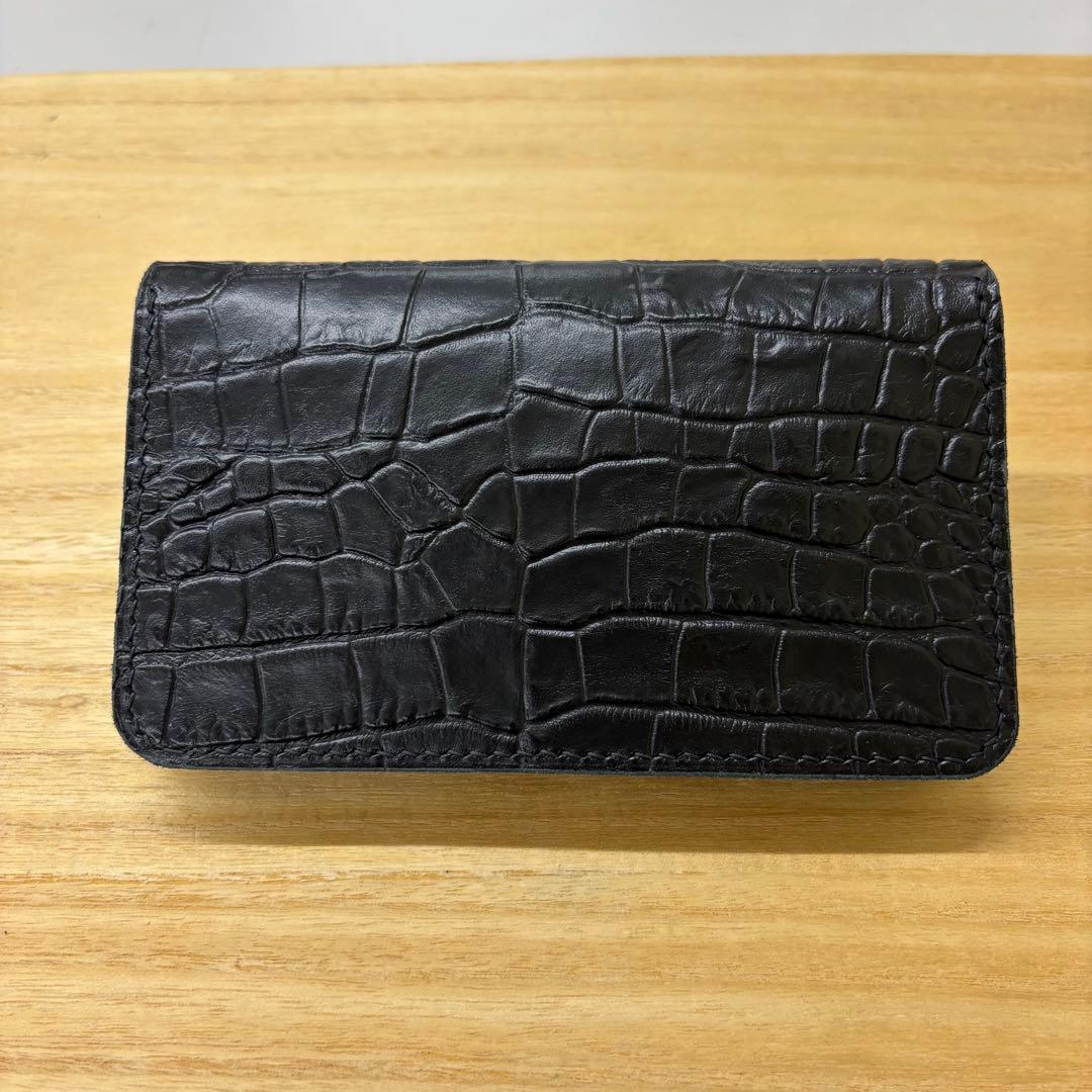 受注生産【ブラック&クロコダイル】ミドルトラッカーウォレット イタリアンレザー