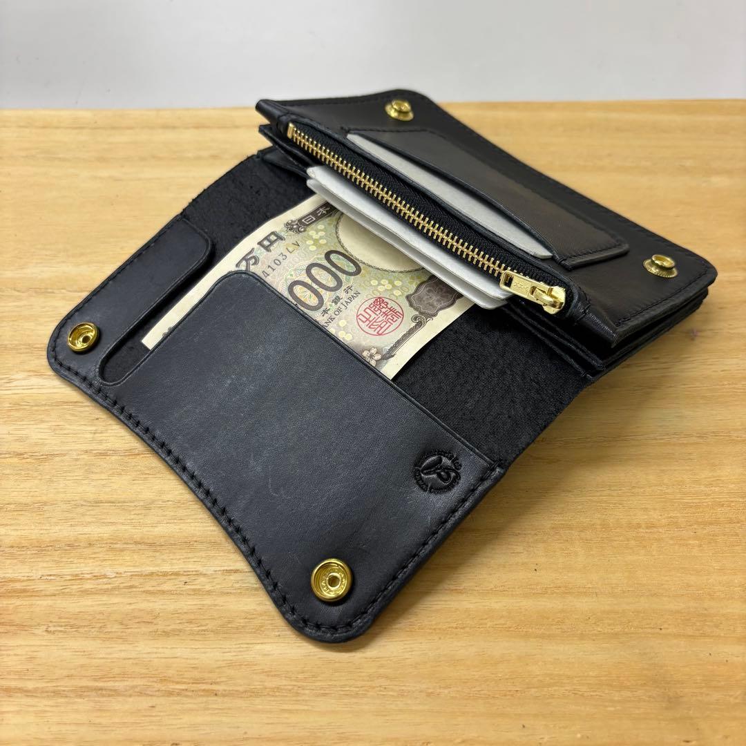 受注生産【ブラック&クロコダイル】ミドルトラッカーウォレット イタリアンレザー