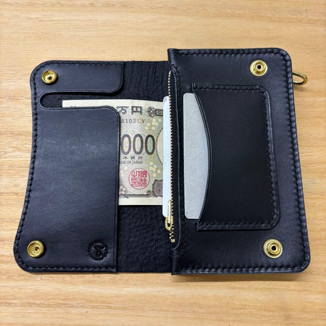 受注生産【ブラック&クロコダイル】ミドルトラッカーウォレット イタリアンレザー