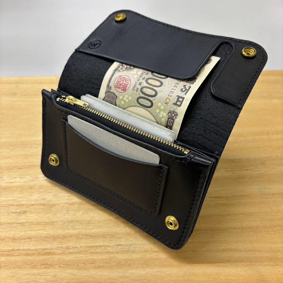 受注生産【ブラック&クロコダイル】ミドルトラッカーウォレット イタリアンレザー