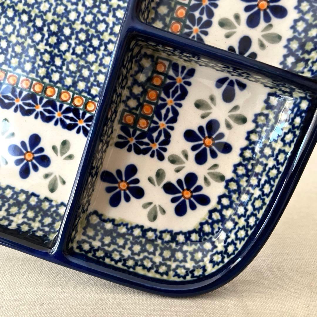 ○M459 ○ポーランド製　仕切りスクエア皿【未使用】ポーリッシュポタリー