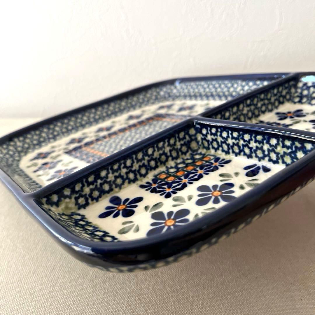 ○M459 ○ポーランド製　仕切りスクエア皿【未使用】ポーリッシュポタリー