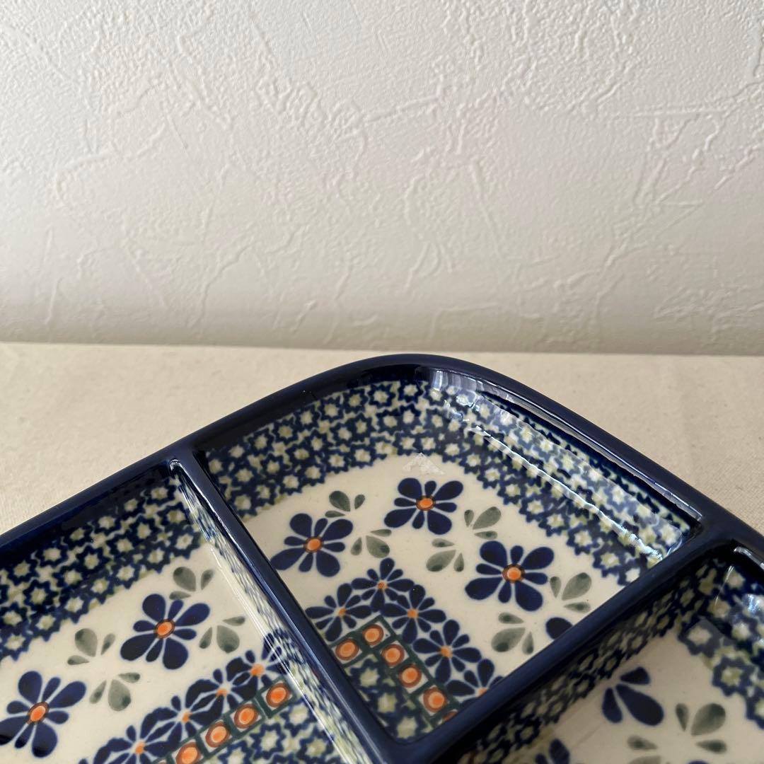 ○M459 ○ポーランド製　仕切りスクエア皿【未使用】ポーリッシュポタリー