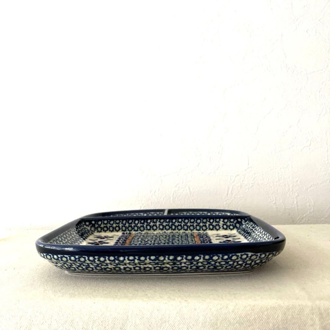 ○M459 ○ポーランド製　仕切りスクエア皿【未使用】ポーリッシュポタリー