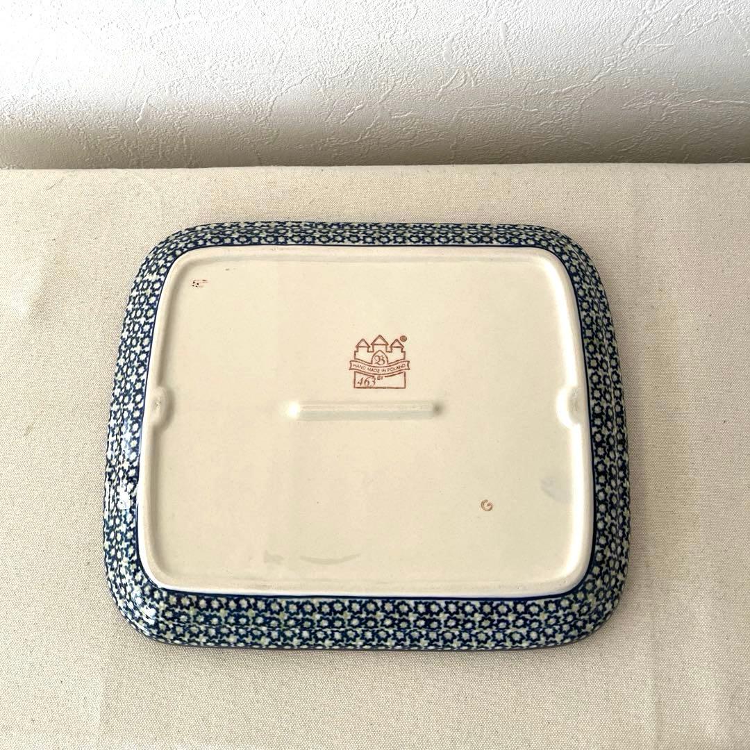 ○M459 ○ポーランド製　仕切りスクエア皿【未使用】ポーリッシュポタリー