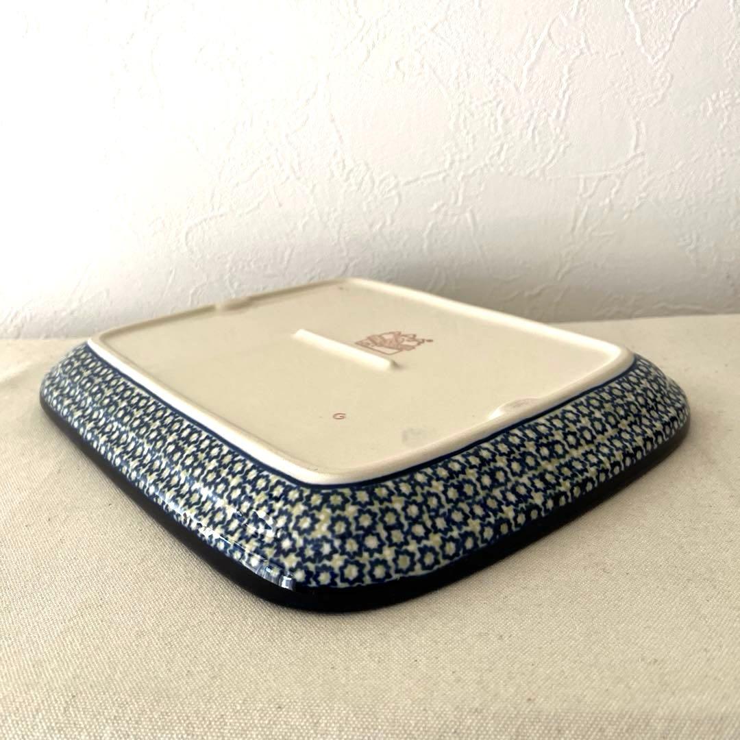 ○M459 ○ポーランド製　仕切りスクエア皿【未使用】ポーリッシュポタリー