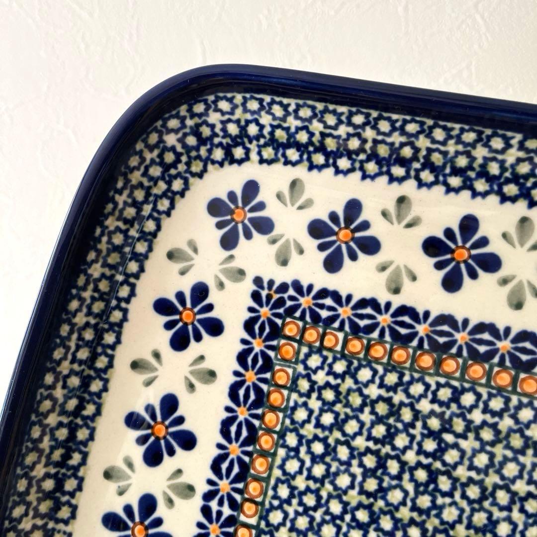 ○M459 ○ポーランド製　仕切りスクエア皿【未使用】ポーリッシュポタリー