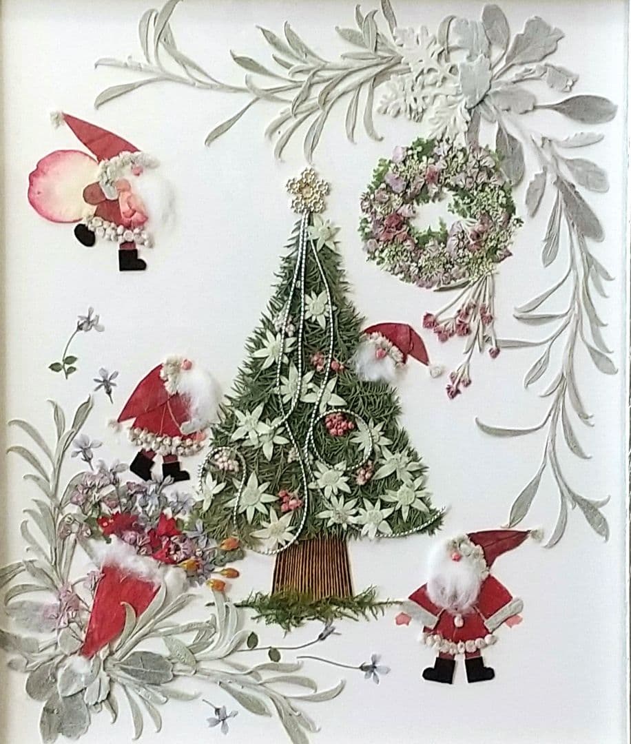押し花アート☆サンタさんのクリスマス☆サンタクロース クリスマス 絵画 押し花額