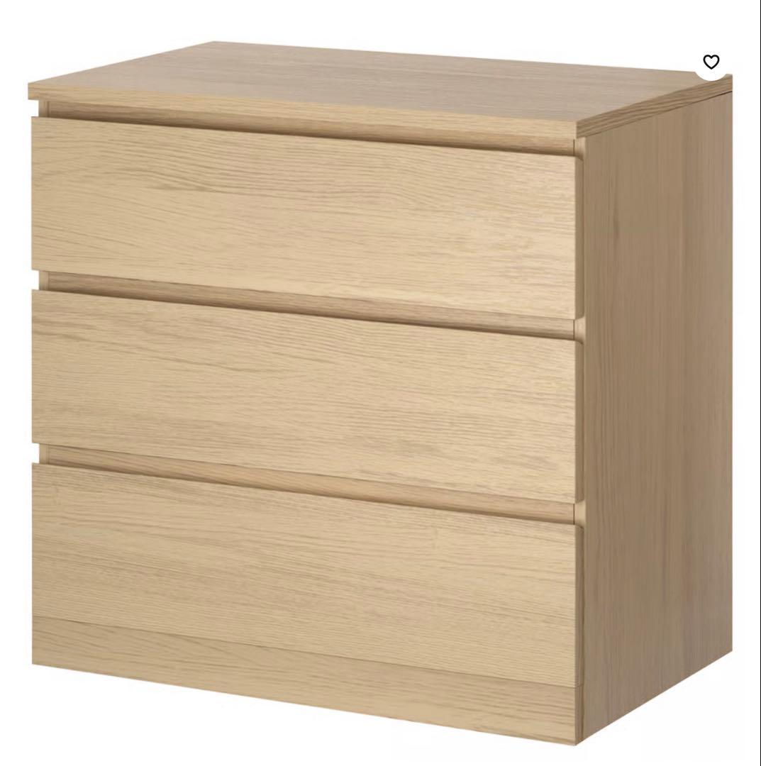 【引取価格】 IKEA MALM マルム　チェスト（引き出し×3）　2台セット