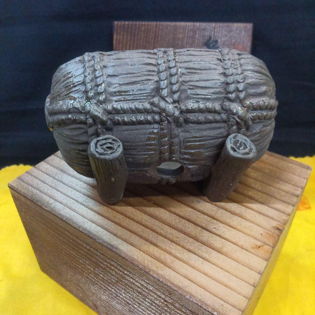 011.【寿悦】烏泥鼡俵鉢/ミニ盆栽鉢/木箱付き