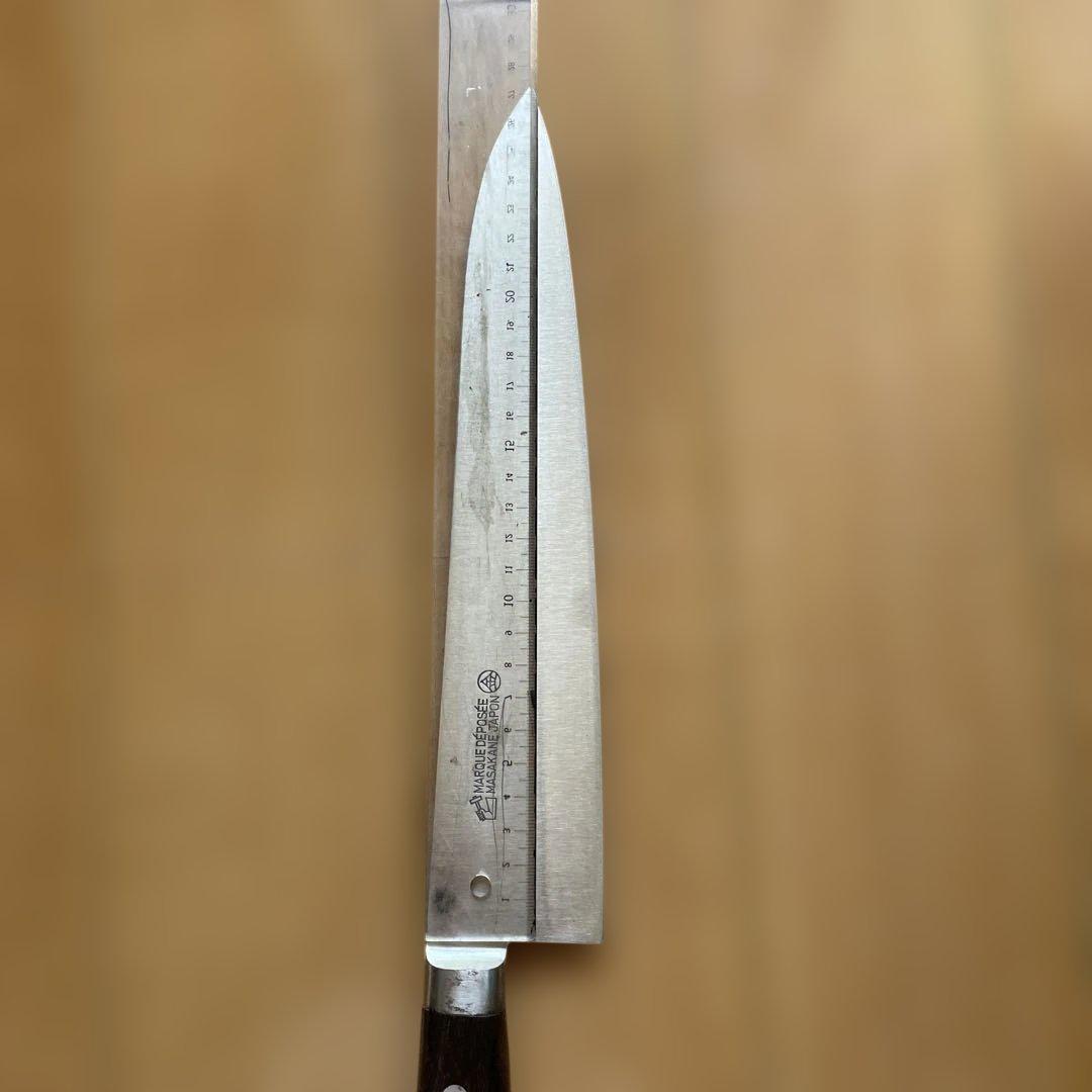 柳刃包丁 ステンレス木製ハンドル 専用箱付き刃渡り27センチ定価50,000円