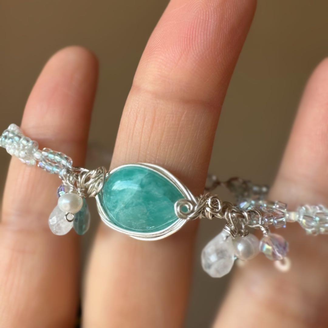 希望の石✴︎ブルーグリーンアマゾナイトのワイヤーブレスレット