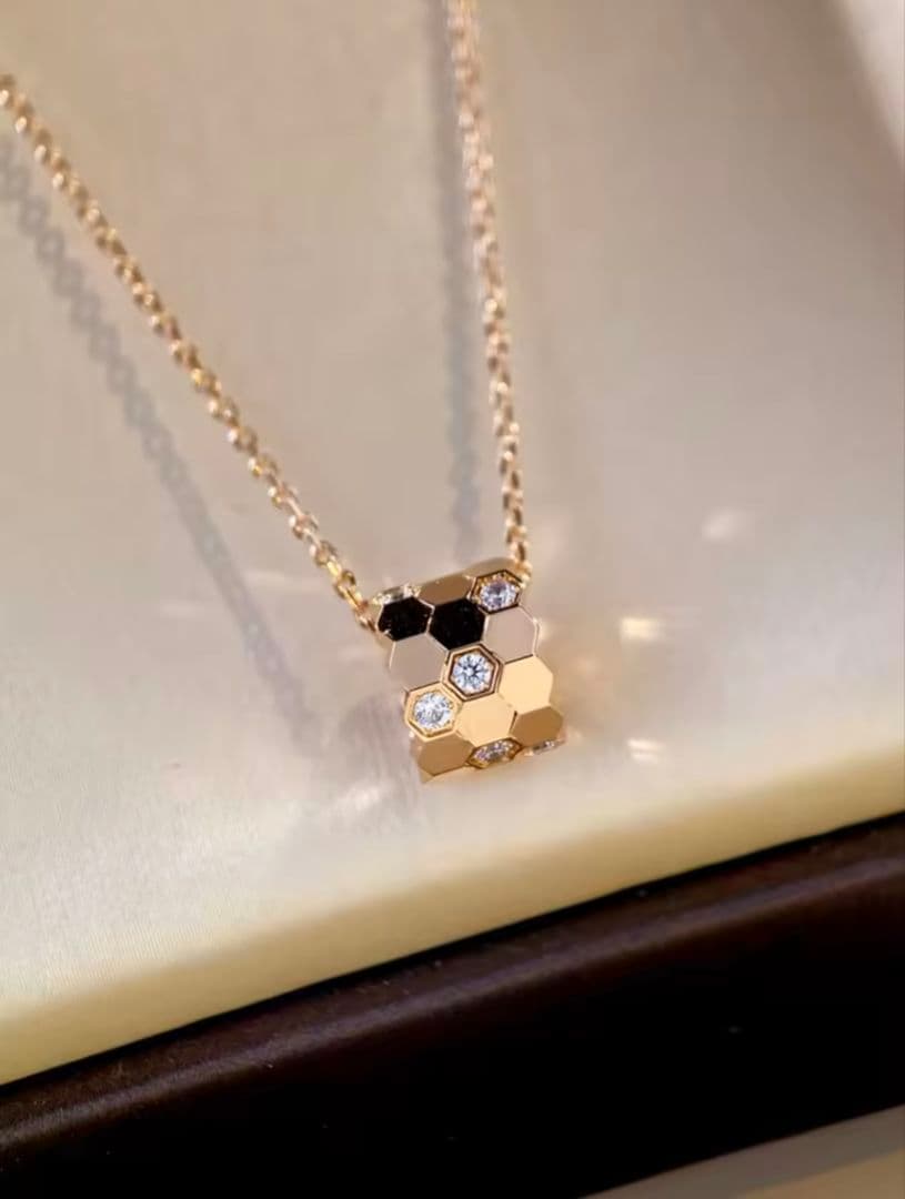 S925 ハニカムネックレス ダイヤ風 Bee My Love レディース高級感