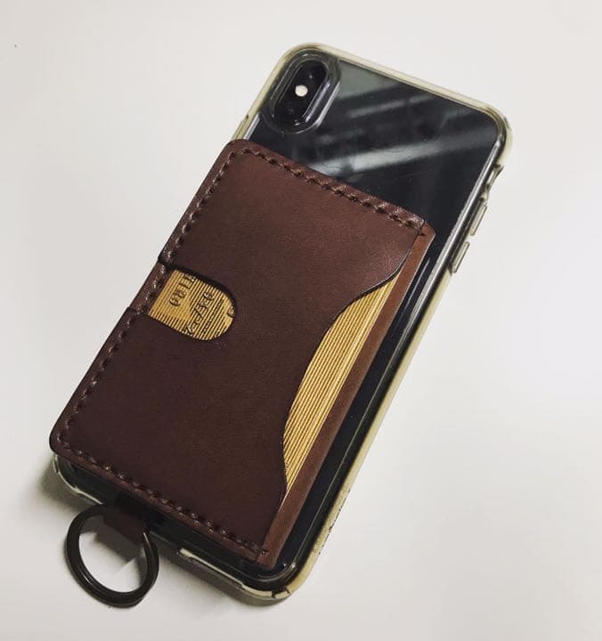 本革　カードケース　キーホルダー付き　スマートフォンケースなどに接着可能