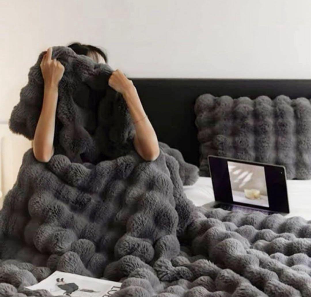 毛布 ふわとろ毛布 ダークグレー 180×200 ラビットファー