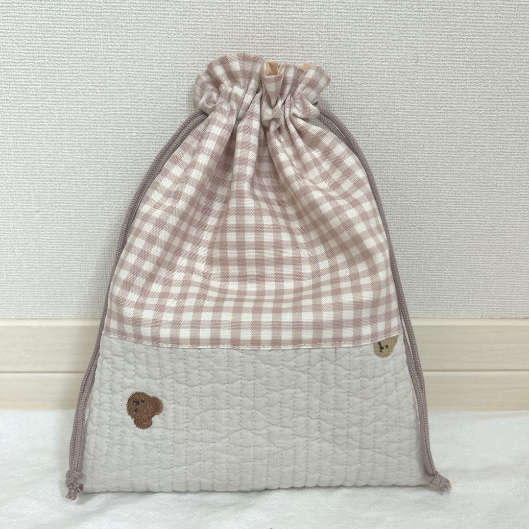 入園入学　4点セット　【くま×くすみピンク】　レッスンバック　靴袋　お着替え袋