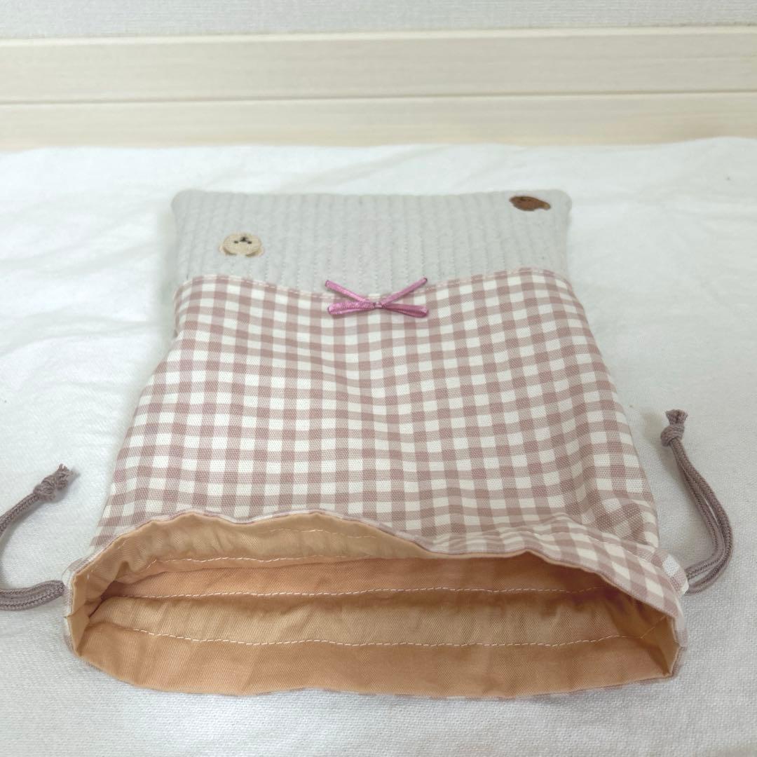 入園入学　4点セット　【くま×くすみピンク】　レッスンバック　靴袋　お着替え袋