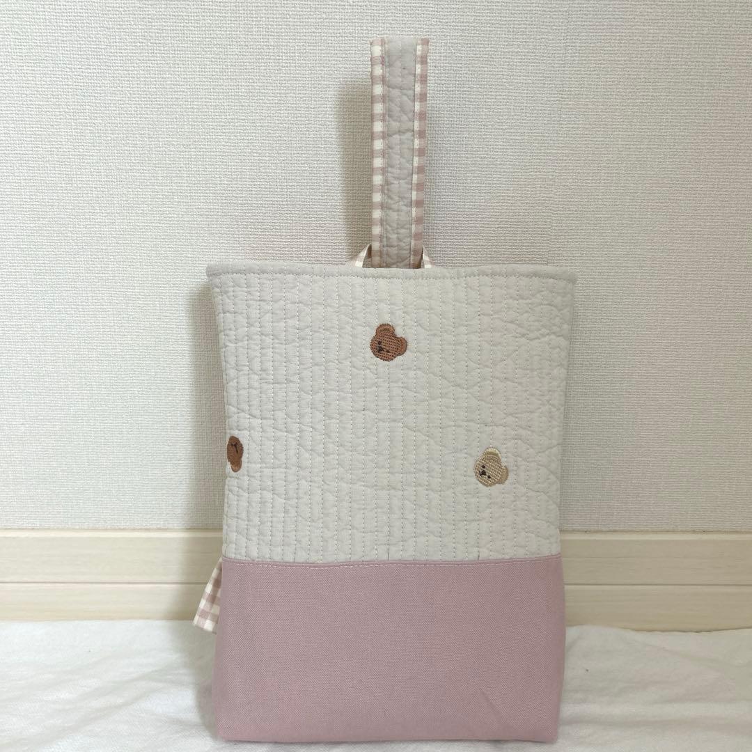 入園入学　4点セット　【くま×くすみピンク】　レッスンバック　靴袋　お着替え袋