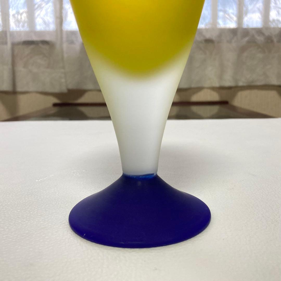 HOYAクリスタル 花瓶 花器 フラワーベース 置物 硝子 イエロー 青 レトロ