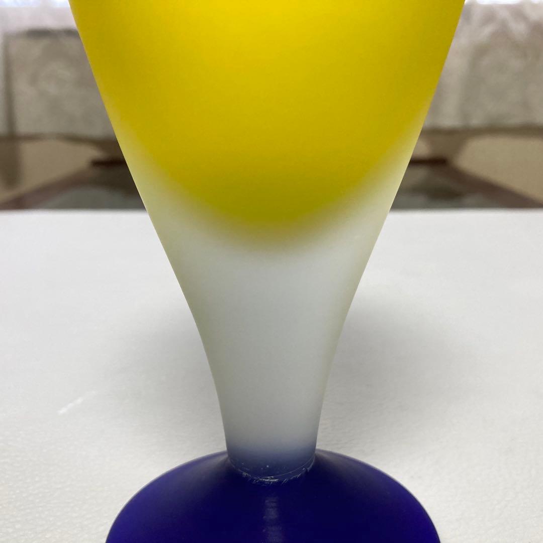 HOYAクリスタル 花瓶 花器 フラワーベース 置物 硝子 イエロー 青 レトロ