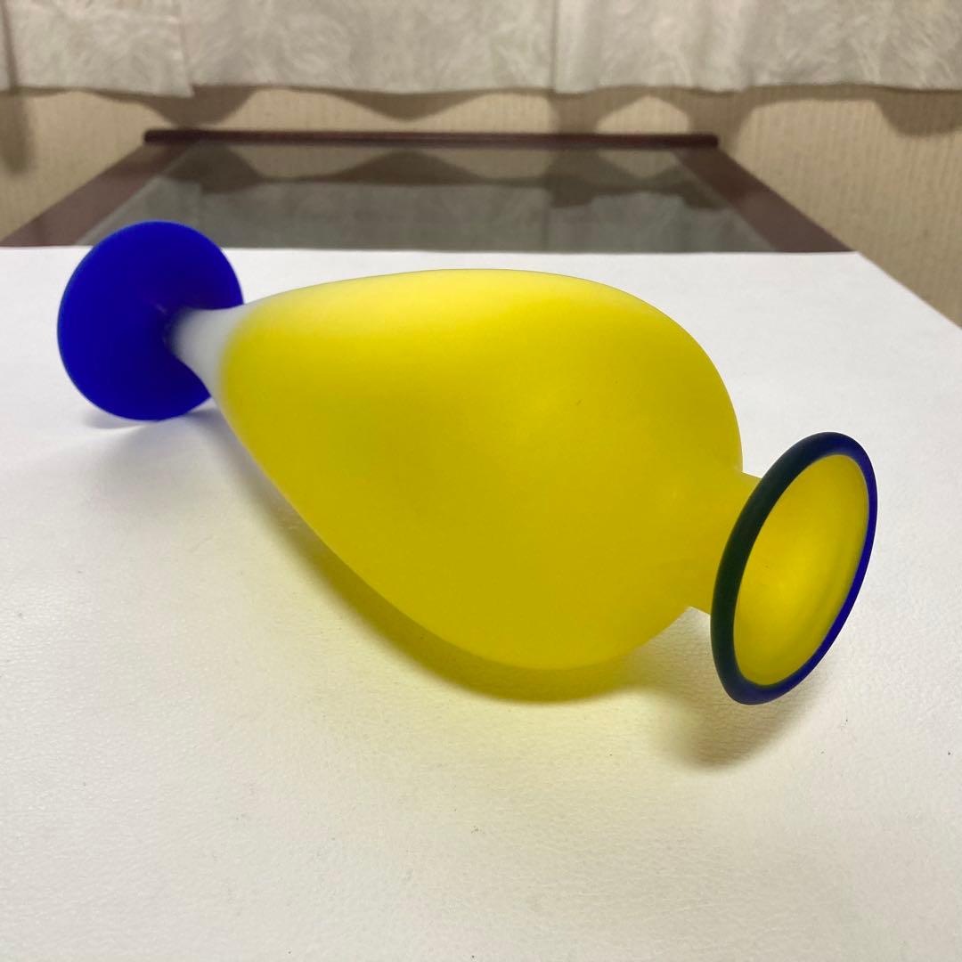 HOYAクリスタル 花瓶 花器 フラワーベース 置物 硝子 イエロー 青 レトロ
