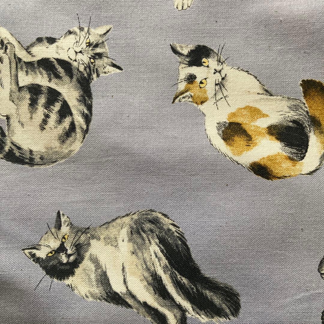 ハンドメイド　巾着　巾着袋　猫柄　グレー　2点セット