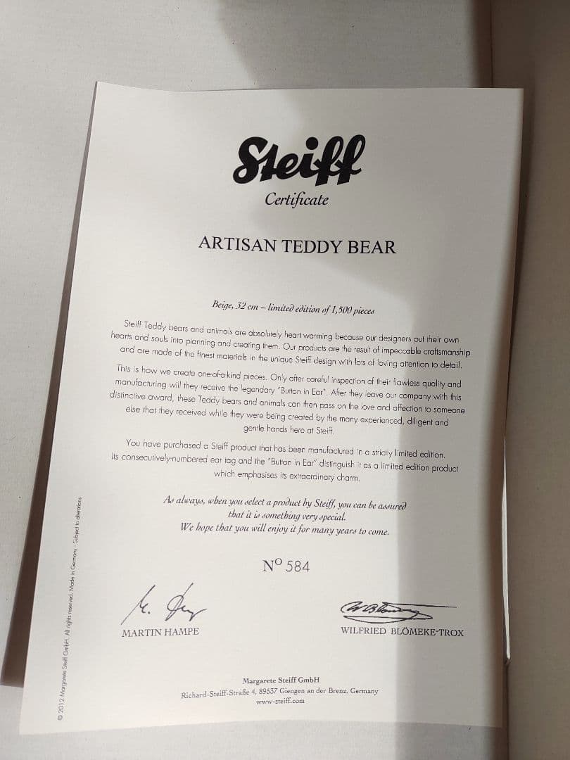 Steiff Artisanテディベア