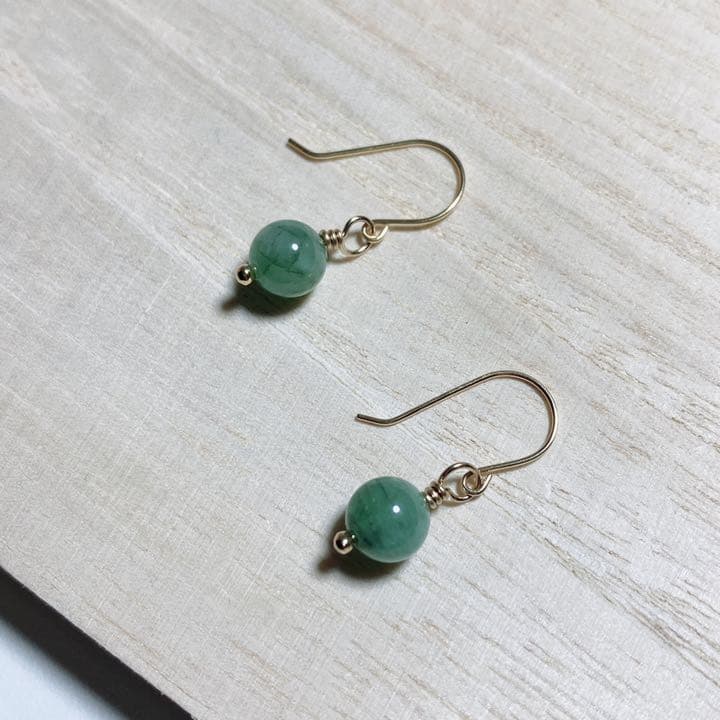 K18 天然石 ブラジル産 エメラルド ピアスハンドメイド