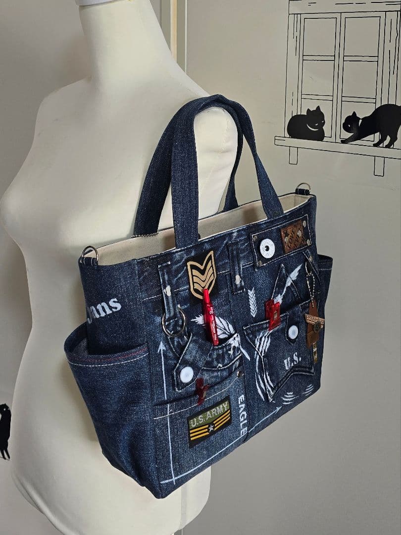 デニムリメイクトートバッグ お洒落カジュアル