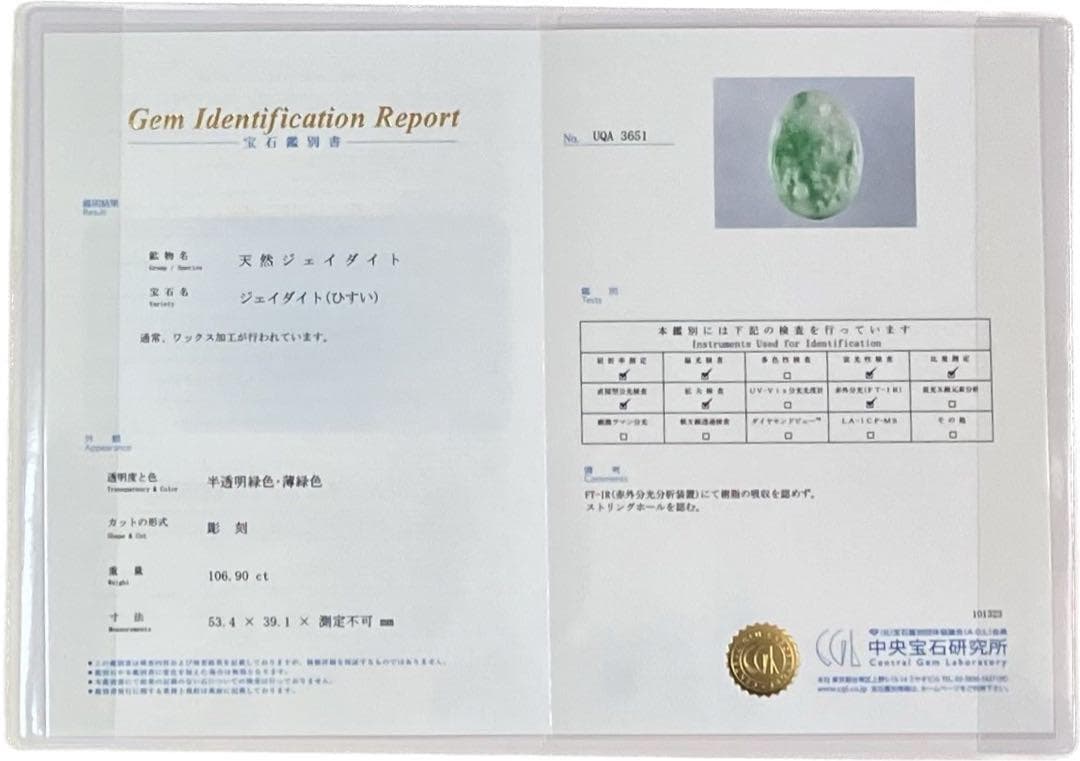 新品　ミャンマー天然翡翠 龍 Jadeペンダントトップ お守り 天然石　鑑別書付