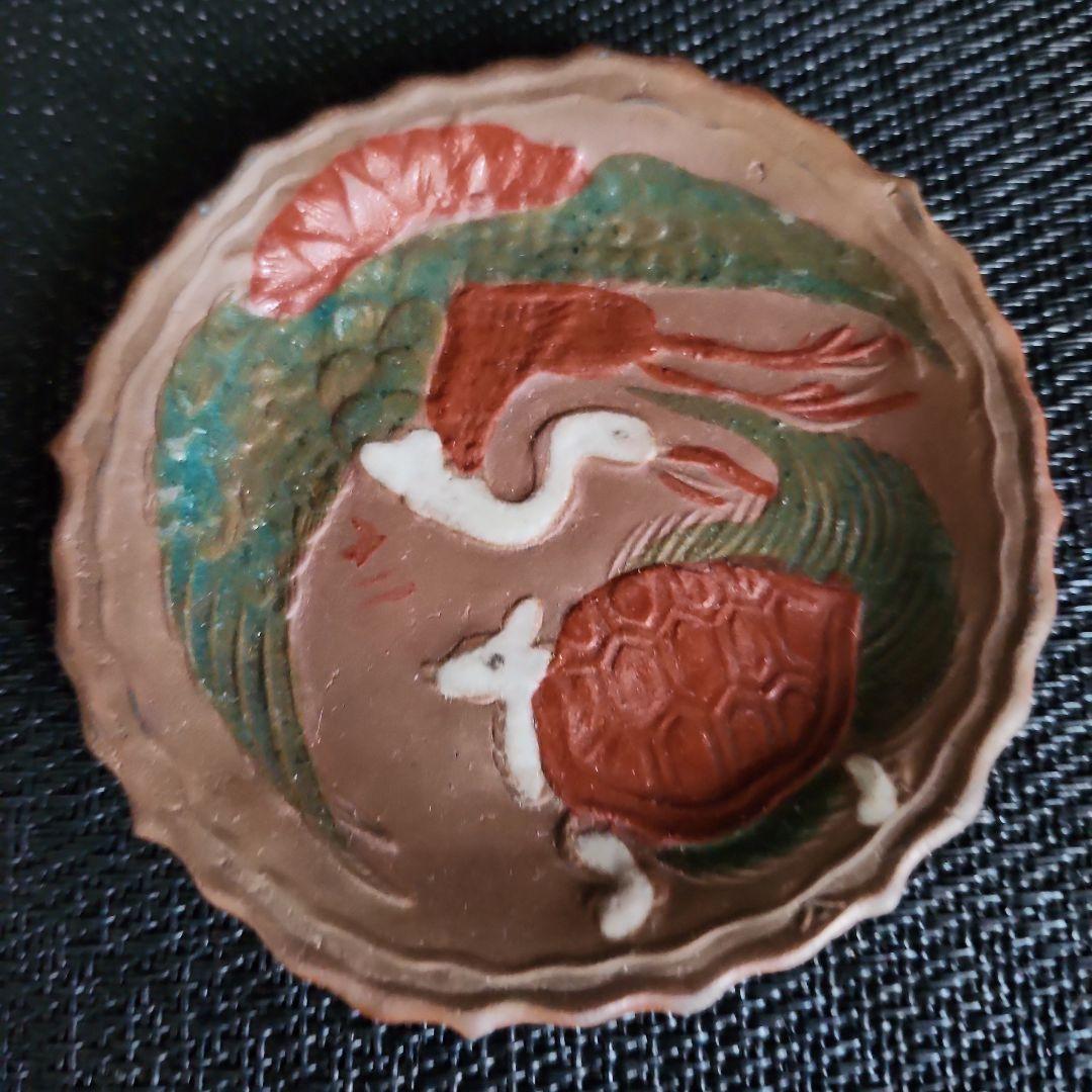 -73\y12 　専用となりました　皿 　備前焼　煎餅皿　鶴　亀