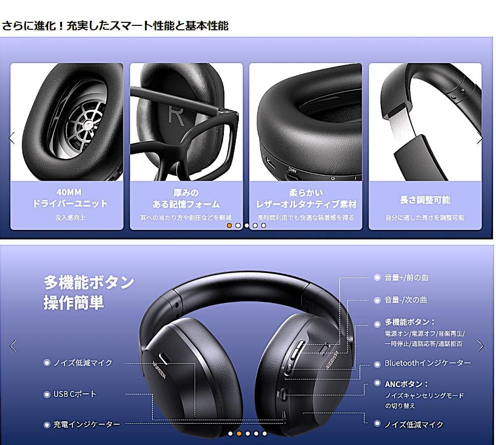 ⭕新品【UGREEN ワイヤレスヘッドホン HiTune Max5c 】黒色