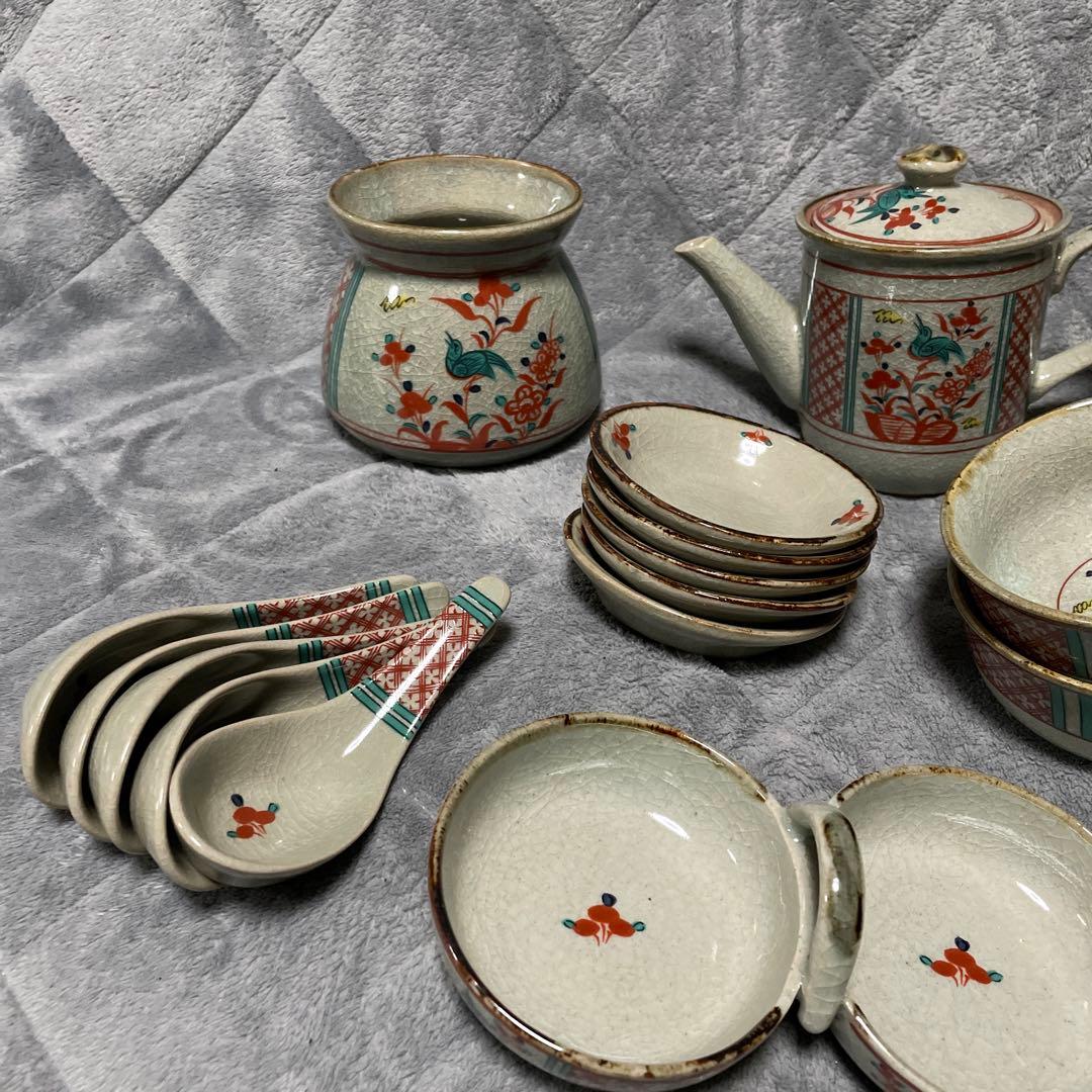 極希少 美濃焼  古式赤絵 十五代 隆泉窯 鍋セット 食器セット