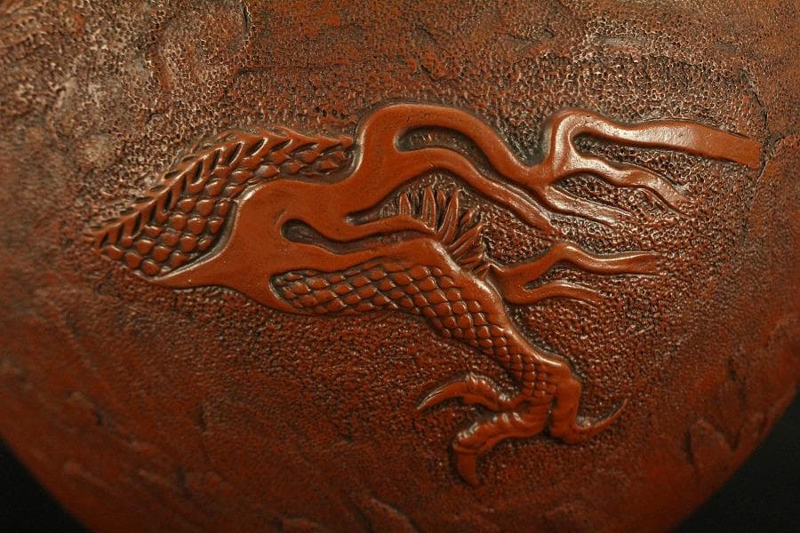 古美術 朱泥 雲龍紋 丸壷 在印 美品(BB507)