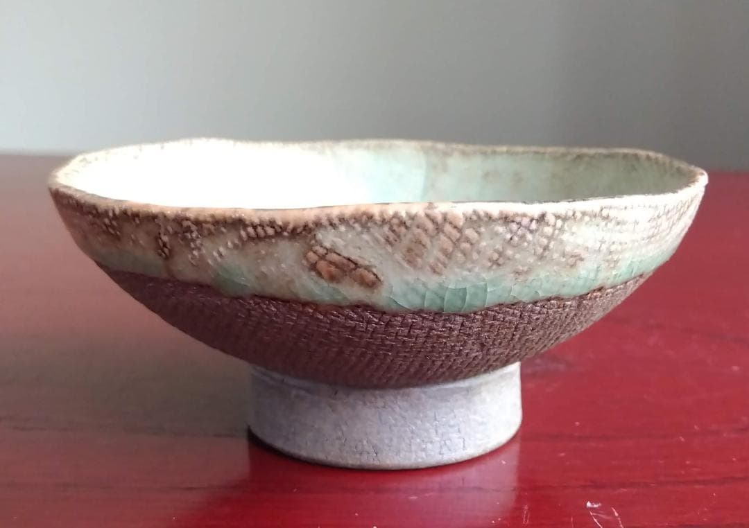 越前焼名工　桝田屋光生　自然灰釉窯変ビードロ模様ぐいのみ【大きめ】豆茶碗 セット